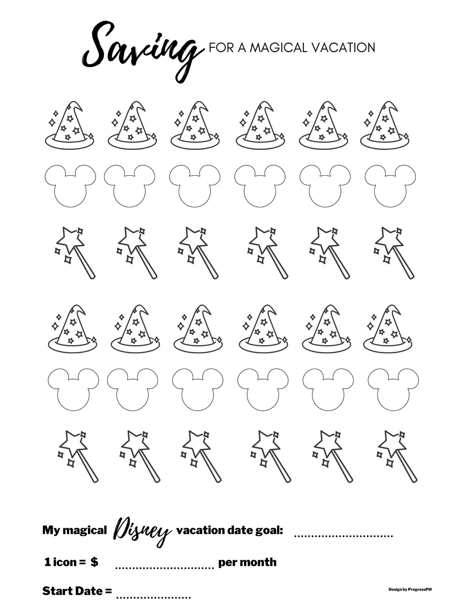 Disney Vacation Savings Tracker-Fun Inspirational Coloring | Etsy