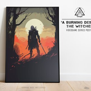 The Witcher Poster, Wandkunst, Silhouette Malerei von Geralt von Rivia, The Witcher Kunstwerk, Gaming Decor, Fan Art