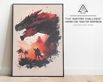 Monster Hunter World Inspired Wall Art Poster, The Hunter's Challenge Decor, Unique Home Decor Gifts for Him or Her