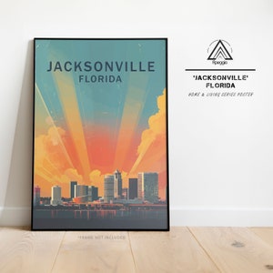 Jacksonville Wall Art Print, Florida Travel Poster, USA Travel Souvenir, Home Decor Gift, Cityscape, Modern Wall Decor