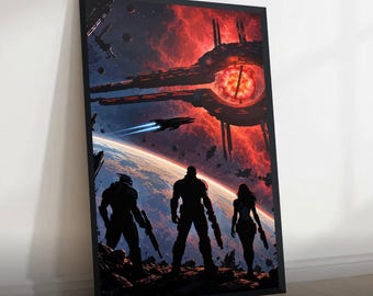 Mass Effect 2 Wall Art Poster, Commander Shepard & Normandy Crew Wall Art, Omega 4 Relay Sci Fi Gaming Print, Space RPG Gamer Gift