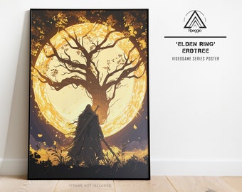 Grafika ścienna Elden Ring, plakat Erdtree, minimalistyczny wystrój gier wideo, wydruk giclee
