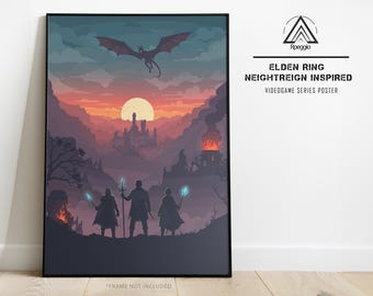 Elden Ring Nightreign Inspired Dark Fantasy Poster, Three Heroes Epic Adventure Wall Art