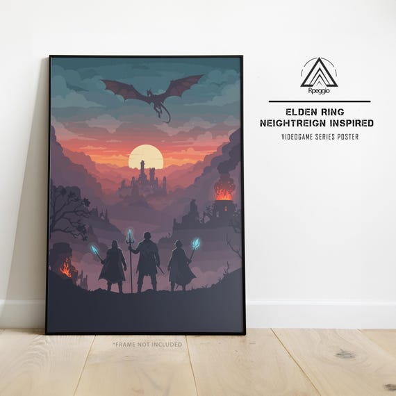 Elden Ring Nightreign Inspired Dark Fantasy Poster, Three Heroes Epic Adventure Wall Art