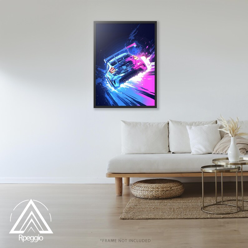 Neon Rally Racer Poster, High Speed Vector Car Art, Boys Bedroom Poster ...
