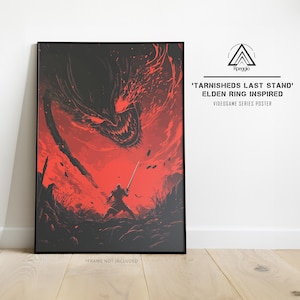 Videospiel-Poster - Elden Ring inspirierte Wandkunst, epische Krieger-Wandkunst, dunkles Fantasy-Dekor, Spielraum-Druck, Gamer-Geschenk