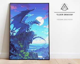 Fantasy Dragon Wall Art, Elder Dragon Print Poster, Gifts for Him or Her