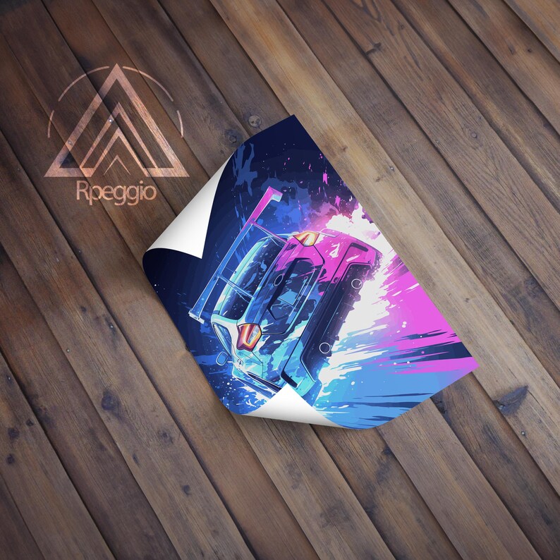 Neon Rally Racer Poster, High Speed Vector Car Art, Boys Bedroom Poster ...