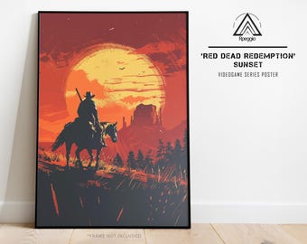 Western Cowboy Poster: Sunset Landscape, RDR Gamer Room Art