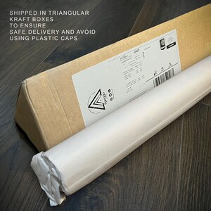 May include: A brown cardboard box with the text "SHIPPED IN TRIANGULAR KRAFT BOXES TO ENSURE SAFE DELIVERY AND AVOID USING PLASTIC CAPS" printed on the top. The box is wrapped in white paper and has a label with a barcode and the text "CN22".