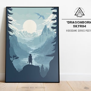 Skyrim Poster Wandkunst, Videospiel-Deko, Wandkunst, Dragonborn Fantasy, Wohnkultur, Fan Art, Geschenke für Ihn, Geschenke für Sie