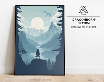 Skyrim Poster Wandkunst, Videospiel-Deko, Wandkunst, Dragonborn Fantasy, Wohnkultur, Fan Art, Geschenke für Ihn, Geschenke für Sie