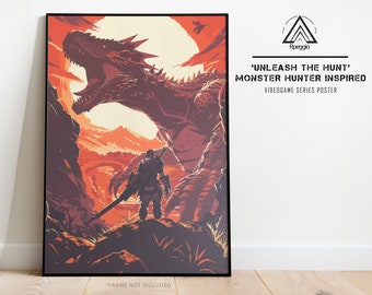 Monster Hunter Wilds Poster: Japanese Tapestry Style Gaming