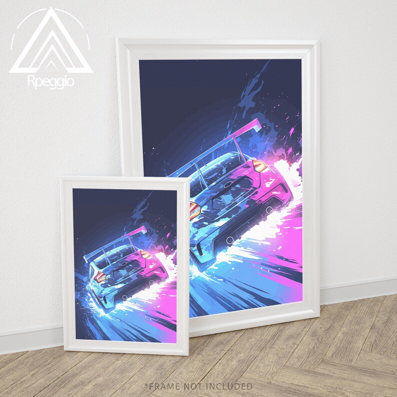 Neon Rally Racer Poster, High Speed Vector Car Art, Boys Bedroom Poster ...