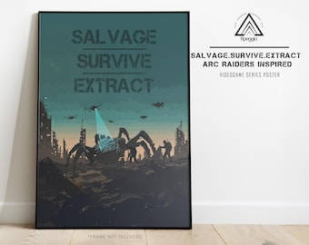 Videogame Poster, Arc Raiders Inspired Art, Salvage, survive, extract, Gaming Poster, playstation, mancave wall art