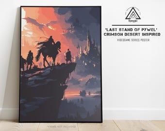 Crimson Desert Inspired Fantasy Poster, Cinematic Desert Landscape, Dragon Warrior Art