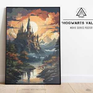 Magical Castle Valley Poster, Wizard School Wall Art, Enchanted Fantasy Decor, Witchcraft Gift Print, Mystical Landscape Artwork