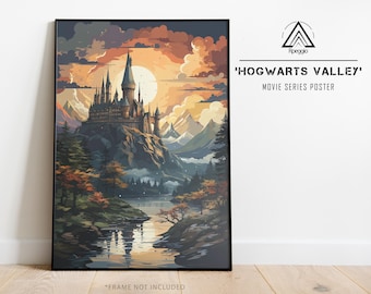 Magical Castle Valley Poster, Enchanted Fantasy Landscape Artwork, Mystical Decor Print