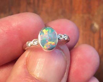 Coober Pedy Australia Opal Doublet Sterling Silver Ring