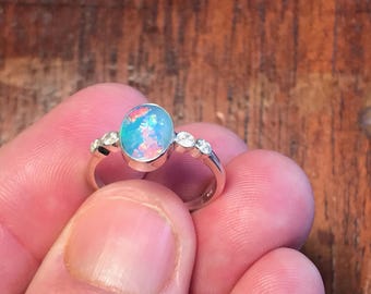 Coober Pedy Australia Doublet Opal Sterling Silver Ring