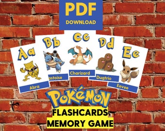 ABC Flash cards Digital Pokemon A-Z Alphabet Montessori Educational Learning Printable Memory Game Home Schooling
