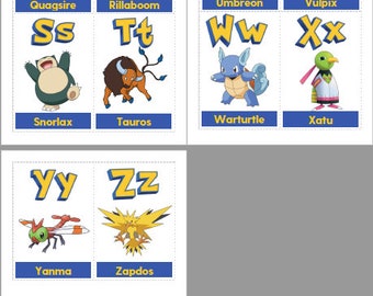 ABC Flash Cards Digital Pokemon A-Z Alphabet Montessori