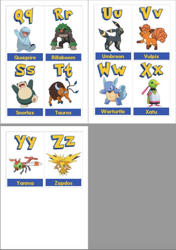 ABC Flash Cards Digital Pokemon A-Z Alphabet Montessori