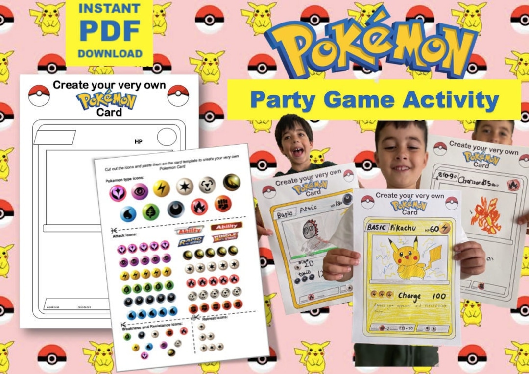 Pokemon Party Game Activity Craft Home School Exercise Custom Pokemon Card  Party Favour Cut and Paste Create Imagine Design Your Own Pokemon - Etsy