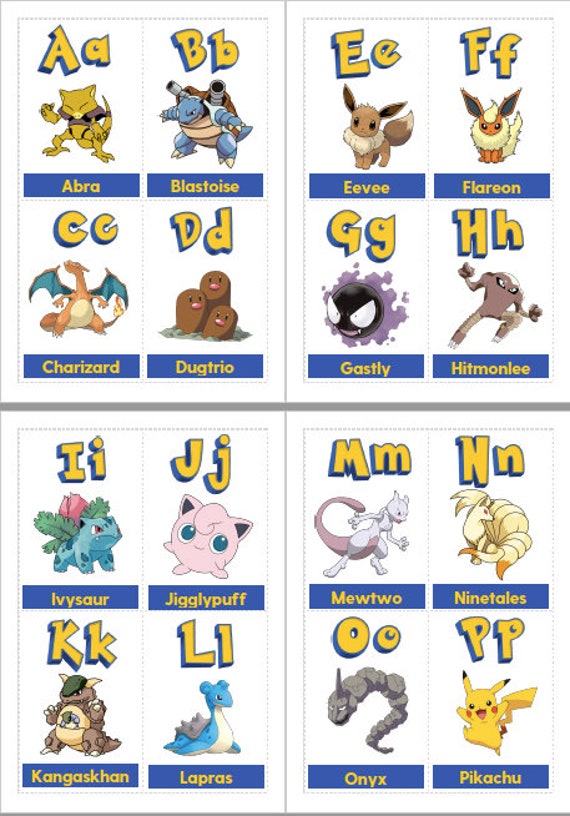 ABC Flash Cards Digital Pokemon A-Z Alphabet Montessori Educational  Learning Printable Memory Game Home Schooling 