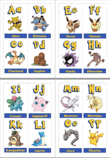 PRINTABLE Pokemon Alphabet Flashcard Double-sided Fan Art 