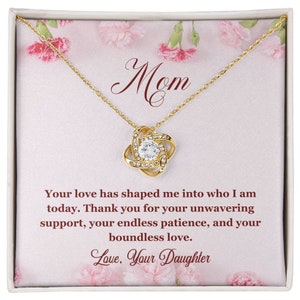Liebesknotenhalskette für Mama mit Nachrichtenkarte, personalisiertes Muttertagsgeschenk, Andenken, Geburtstagsgeschenk, Geschenk für Mama