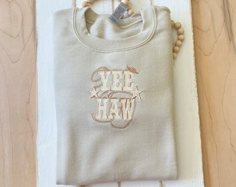 Sand YeeHaw Embroidered Crewneck Sweatshirt