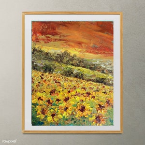 Pintura a óleo de paisagem italiana Campo de girassol impressionista Pequena obra de arte de İmpasto Pintura semi-abstrata Presente para sua casa Arte de parede 6x8