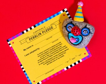 Pebblins: Mack, colorful wacky handmade pet rock clown by Mingle's House