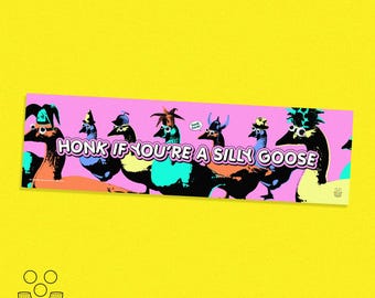 Honk If You're A Silly Goose (Pink), Bumper Sticker 11x3", funny weird bumper sticker design by macaroni & peas