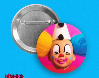 Mingle Kisses, Pinback Button, 1", colorful clown design by Mingle's House
