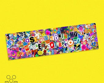 Ask Me About My Sticker Collection!, Bumper Sticker 11x3", retro 90's bumper sticker design by macaroni & peas