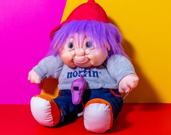 Large Norfin Troll Plush Doll, "Coach", vintage retro 90s plush toy