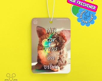 This Car Runs On Vibes, Scented Car Air Freshener *Choose Your Scent* funny nostalgic 90s and Y2K toys design by macaroni & peas