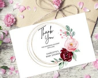 Blush Pink Floral Baby Shower Favor Tag, Editable Template (Digital Download)
