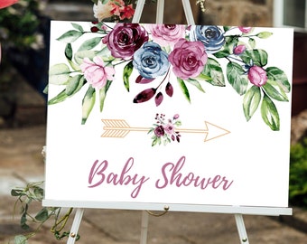Blush Pink Floral Arrow Baby Shower Sign (Printable)