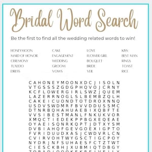 Bridal Word search, shower games