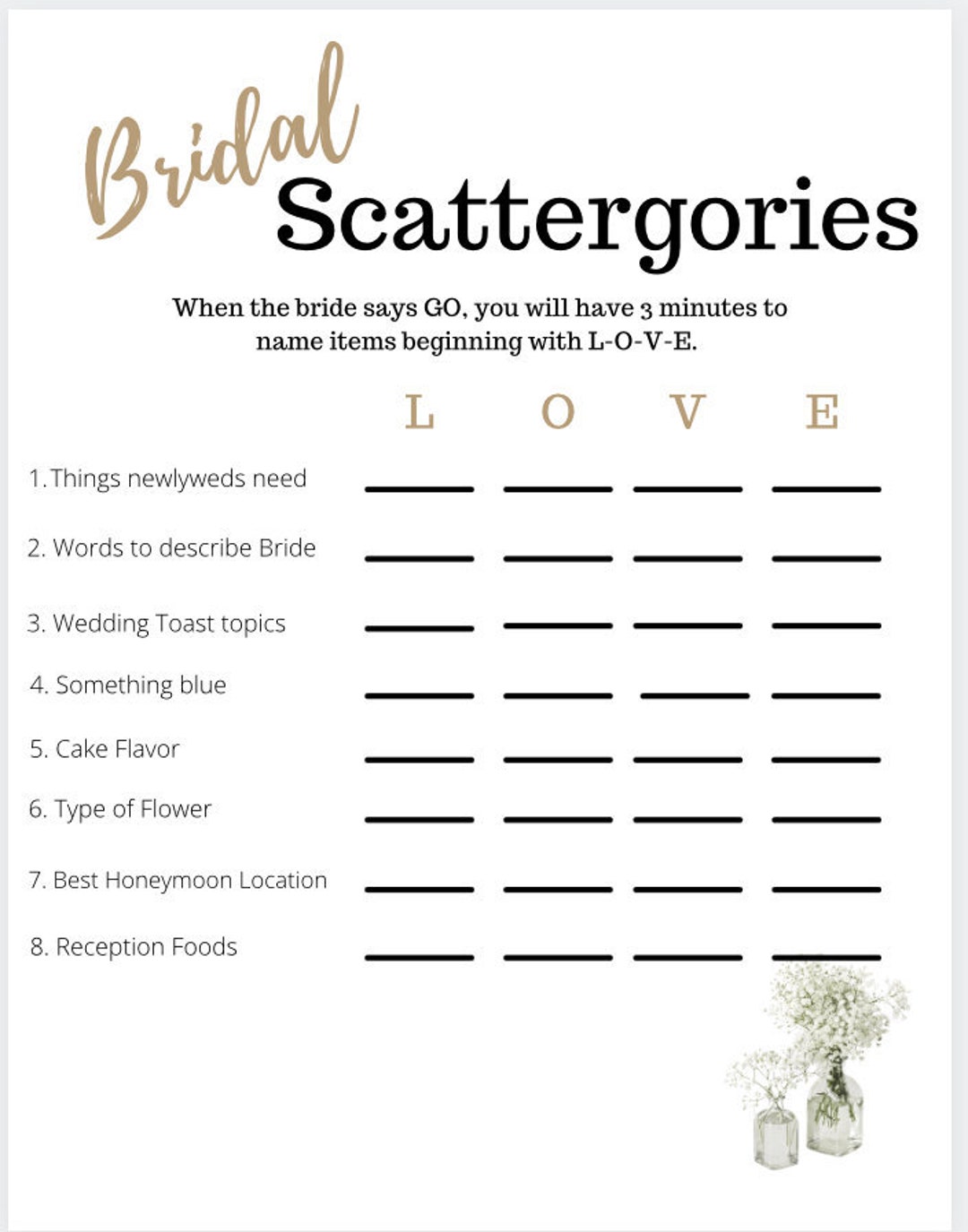 Bridal Scattergories, Bridal Shower Games, Shower Games - Etsy bridal-scattergories-bridal-shower-games-shower-games-etsy