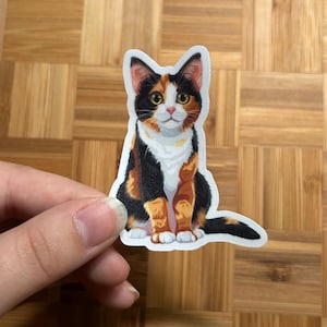 Calico cat sticker | Tri colored cat | Calico kitten sticker | Cat lover gift | Waterproof sticker | Gift for calico cat owner | Sitting cat