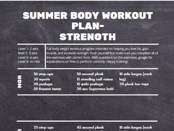 Summer Body Workout Strength Cardio Etsy