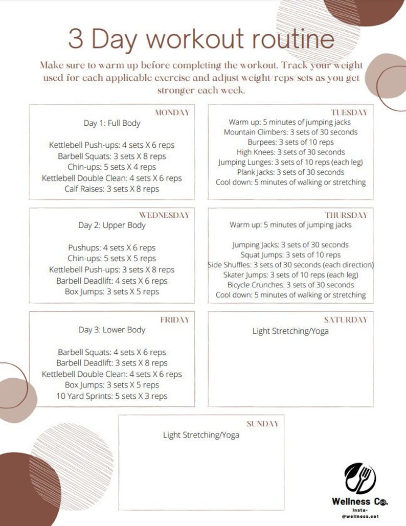 Total Body Challenge 3 day Workout Plan For Strength Etsy
