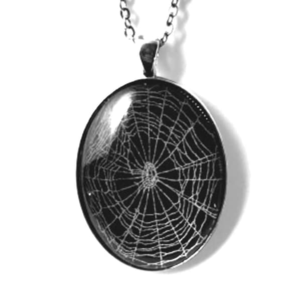 Genuine Spider Web Pendant, Nature Specimen Necklace, Witchy Gothic Stainless Steel Jewelry