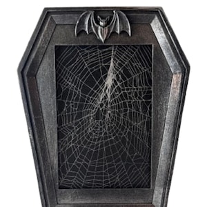 Real Spider Web Art: Silver Painted, Bat Coffin Frame