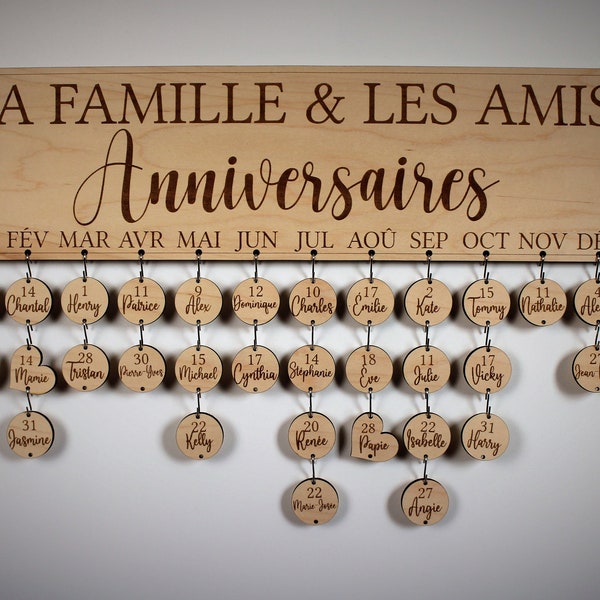 Custom Wood Birthdays Calendar - Engraved Family Celebrations - Celebrations Board - Perpetual Calendar - Sign - Family Birthday Tracker