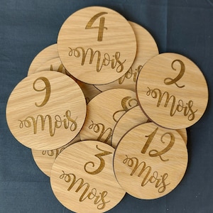Disques d'étape mensuels pour bébé en bois, Baby Shower, cadeau de bébé, Pastilles mensuelles, Pastilles mois